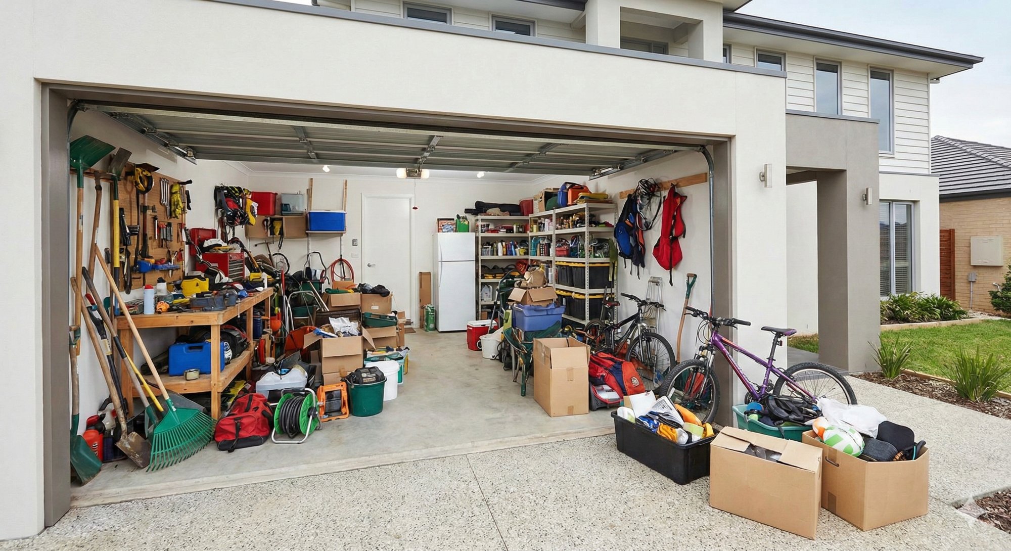 Messy cluttered garage before Garage Glow-Up service